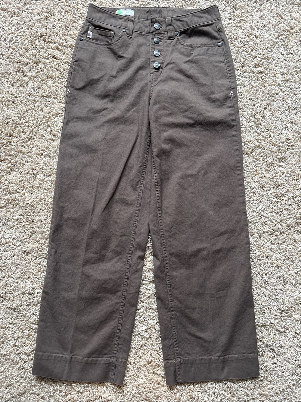 Stio Women's Rivet Wide Leg Canvas Pant Size 4R Cowboy Coffee Organic Cotton